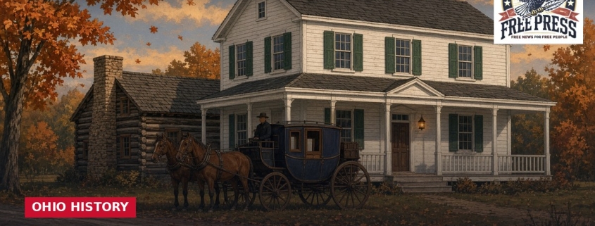 Fostoria News Vintage stagecoach in front of a historic Ohio inn during fall.